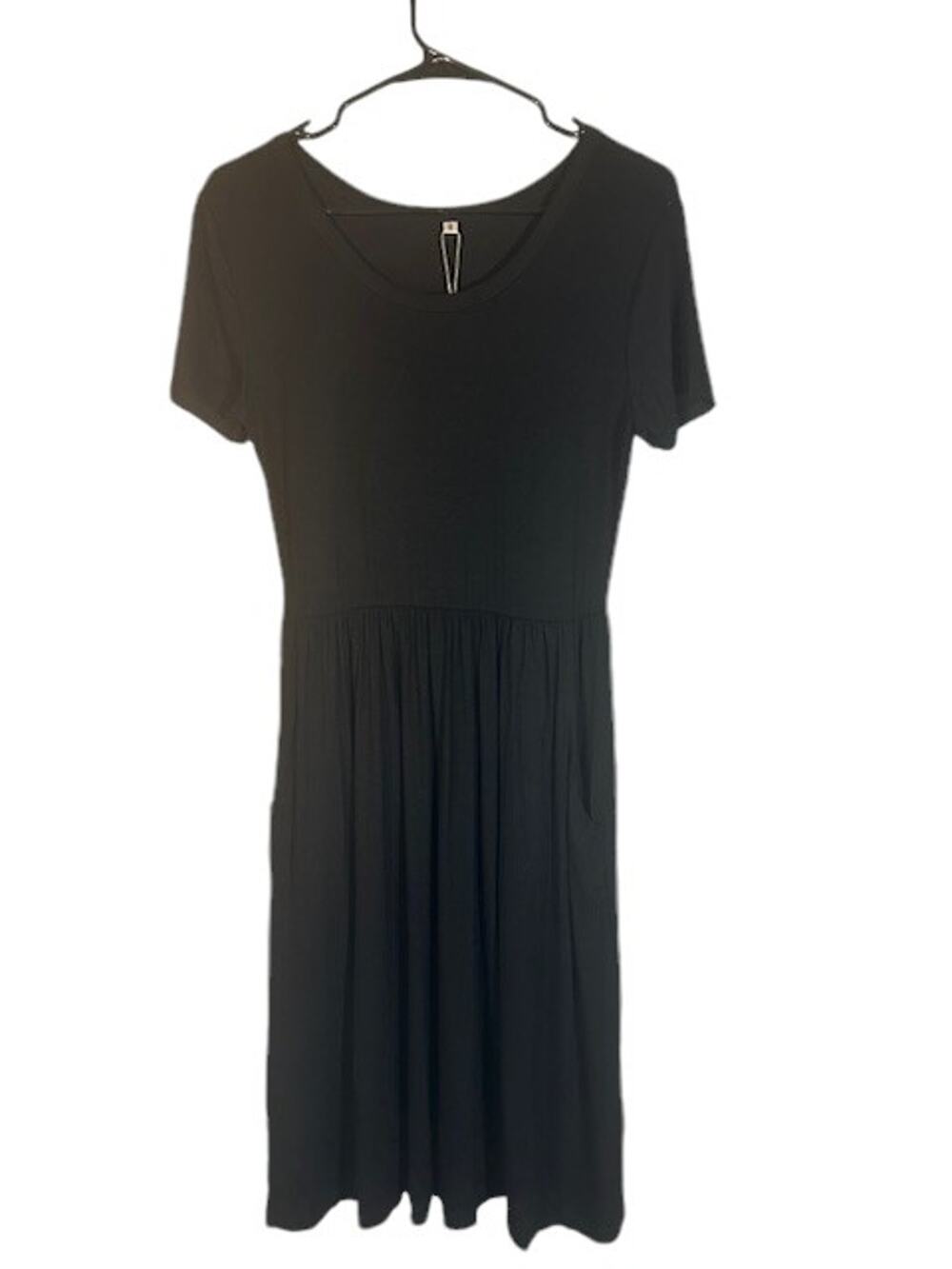 Auselily Black Short Sleeve Scoop Neck Basic Simple Dress Women Sz S